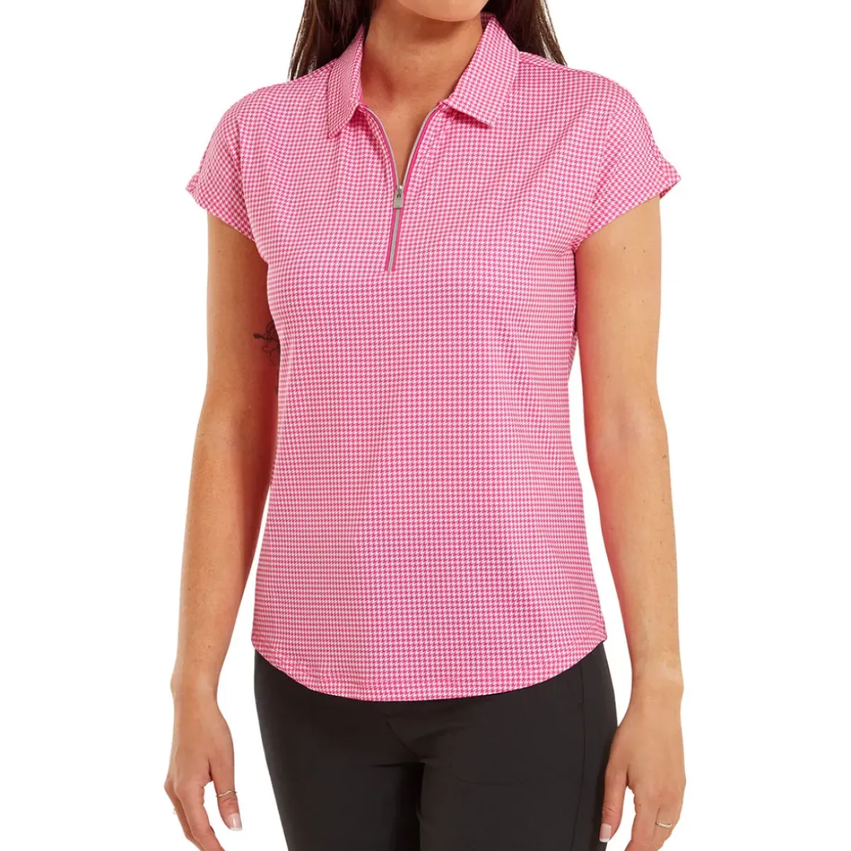 Sale Ladies Houndstooth Print Golf Polo Shirt Ladies Polo Shirts