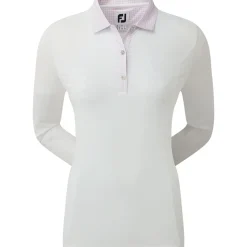 Sale Ladies Houndstooth Trim 3/4 Sleeve Lisle Golf Polo Shirt Ladies Polo Shirts