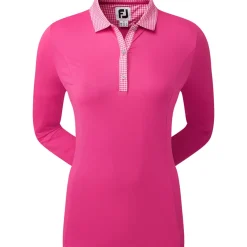 Sale Ladies Houndstooth Trim 3/4 Sleeve Lisle Golf Polo Shirt Ladies Polo Shirts