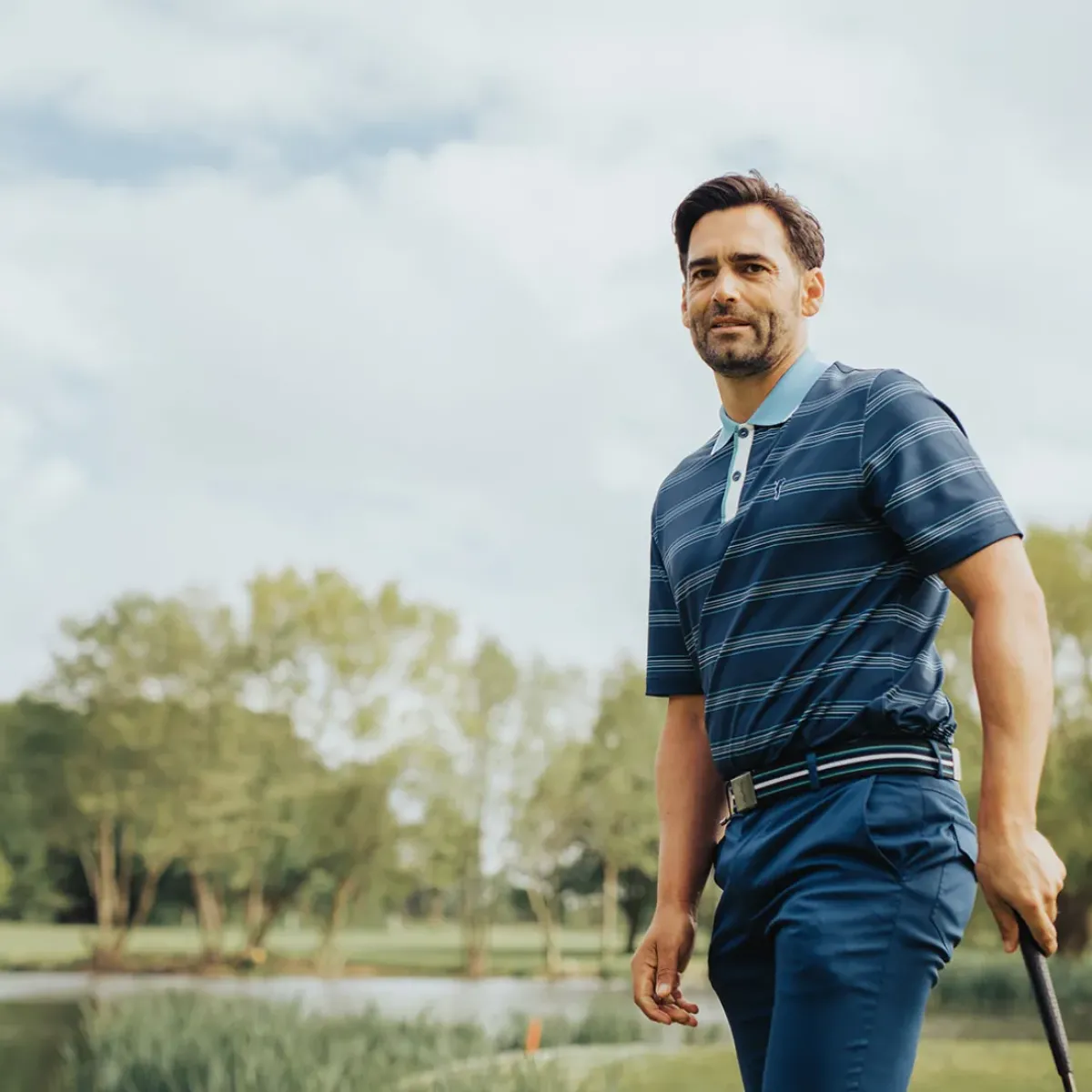 Online Men's Multi-Stripe Breathable Golf Polo Shirt Men's Polo Shirts