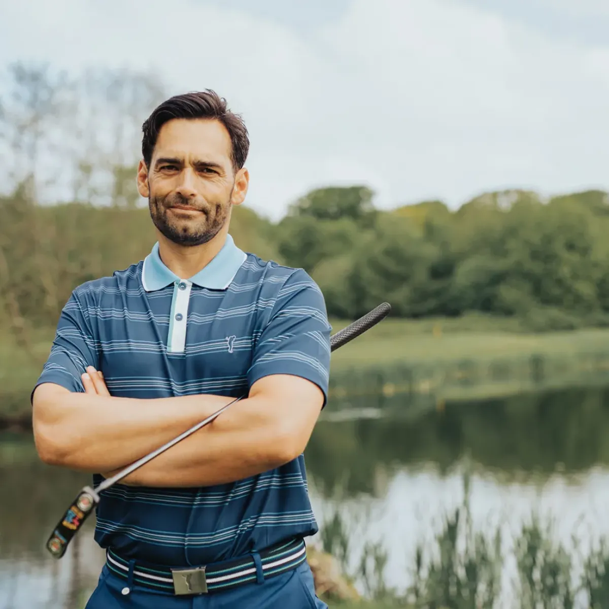 Discount Men's Multi-Stripe Breathable Golf Polo Shirt Men's Polo Shirts