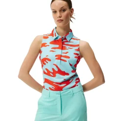 Online J.Lindeberg Ladies Dena Print Sleeveless Golf Polo Shirt Ladies Polo Shirts
