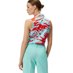 Online J.Lindeberg Ladies Dena Print Sleeveless Golf Polo Shirt Ladies Polo Shirts