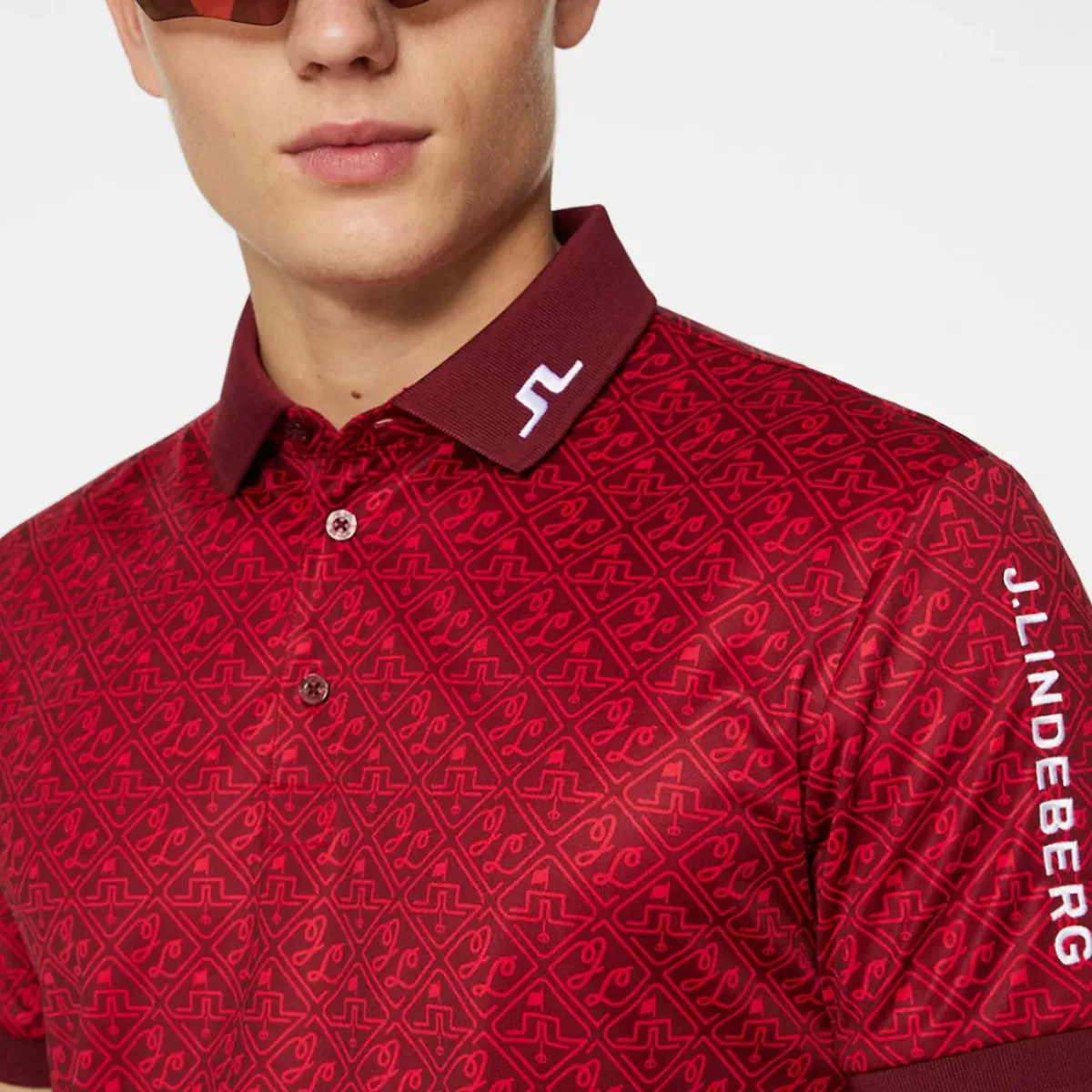 Discount J.Lindeberg Men's Tour Tech Print Golf Polo Shirt Men's Polo Shirts