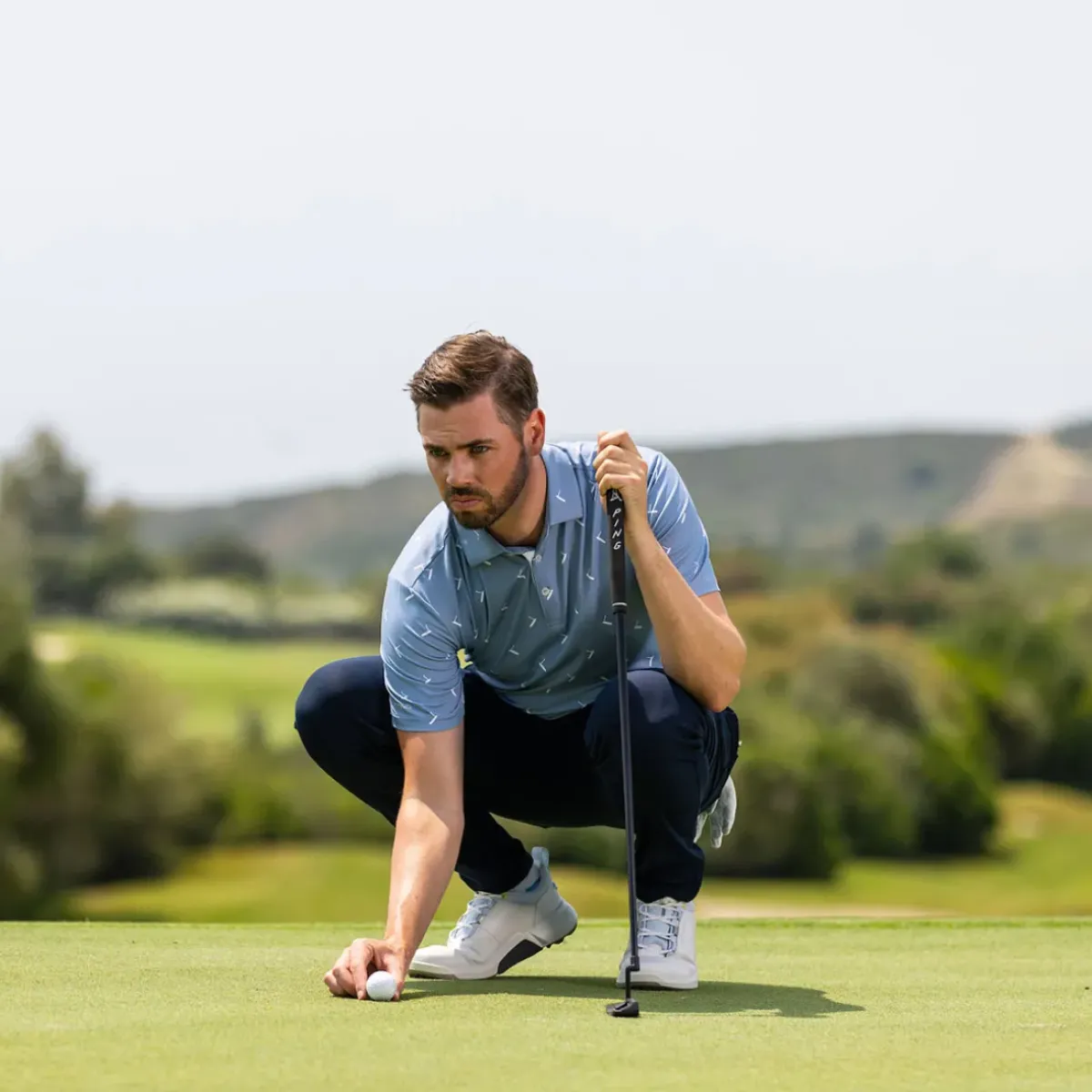 Clearance Men's Gold Putter Print Golf Polo Shirt Men's Polo Shirts