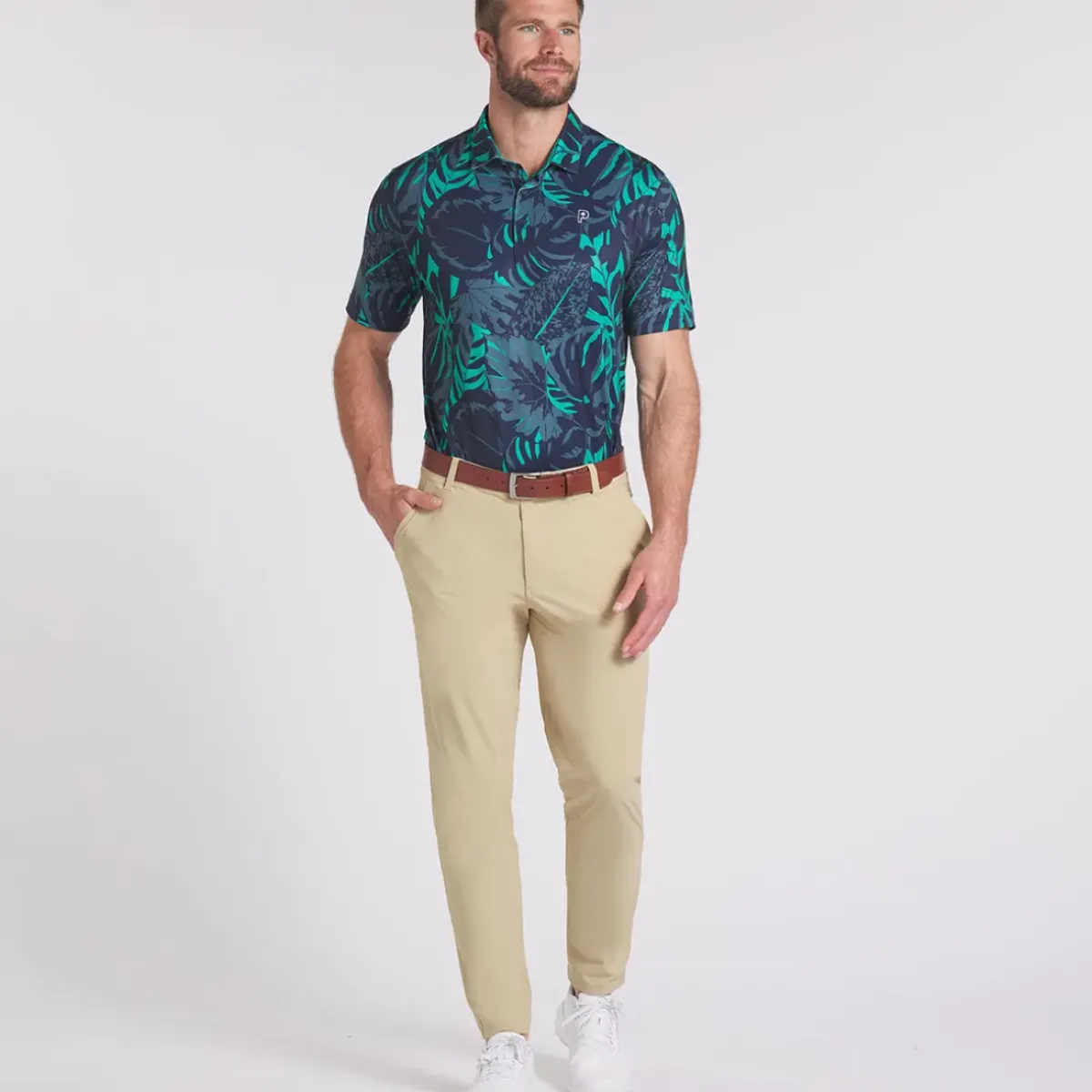 PUMA Men's X Palm Tree Crew Palm Glitch Golf Polo Shirt Men's Polo Shirts