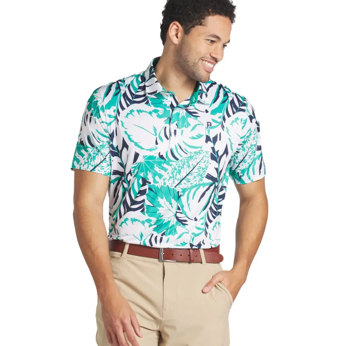 PUMA Men's X Palm Tree Crew Palm Glitch Golf Polo Shirt Men's Polo Shirts