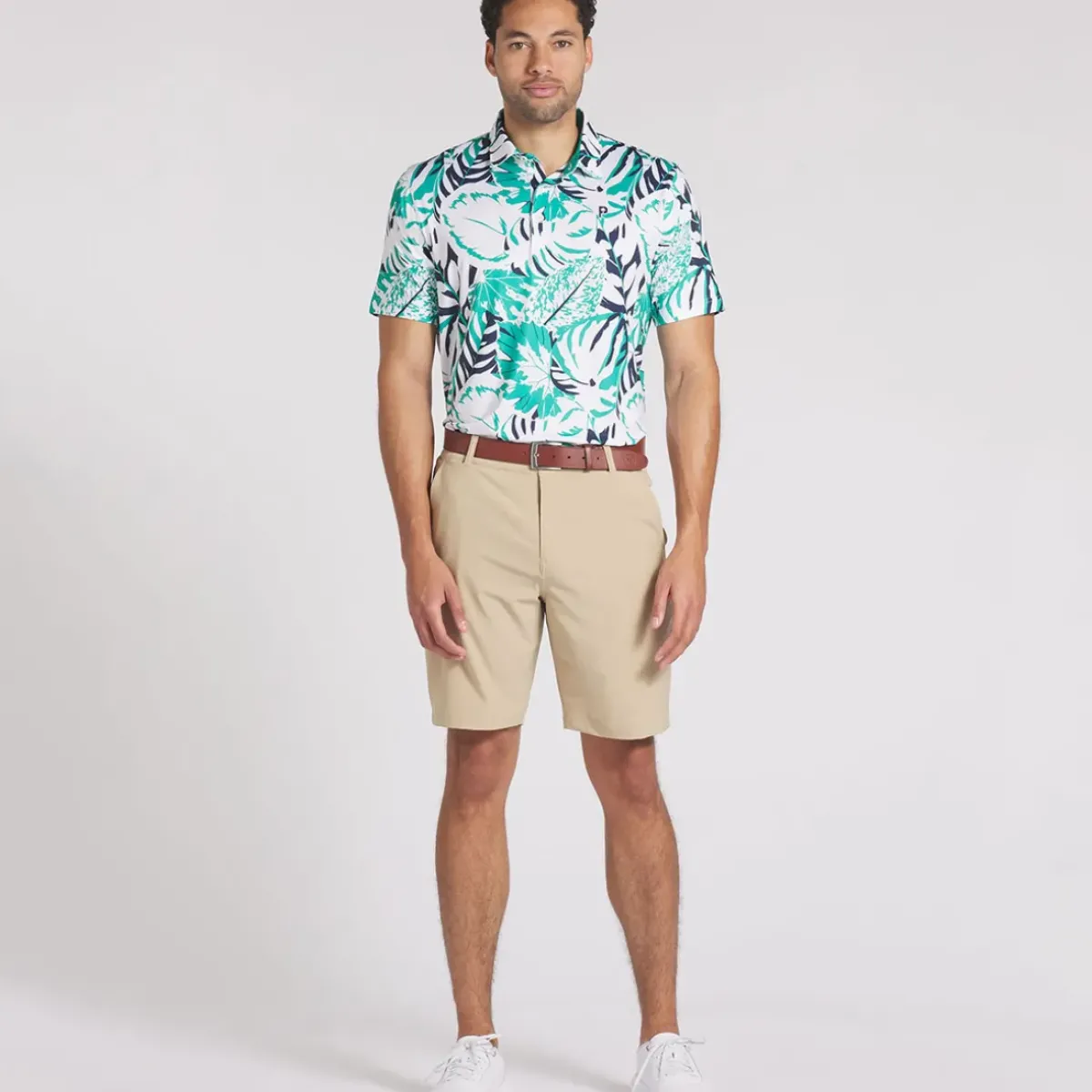 Discount PUMA Men's X Palm Tree Crew Palm Glitch Golf Polo Shirt Men's Polo Shirts