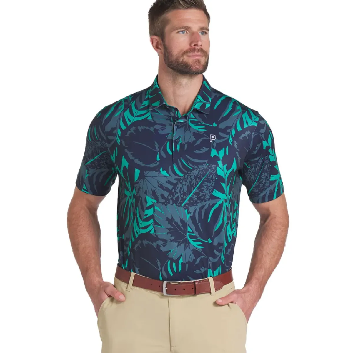 Discount PUMA Men's X Palm Tree Crew Palm Glitch Golf Polo Shirt Men's Polo Shirts